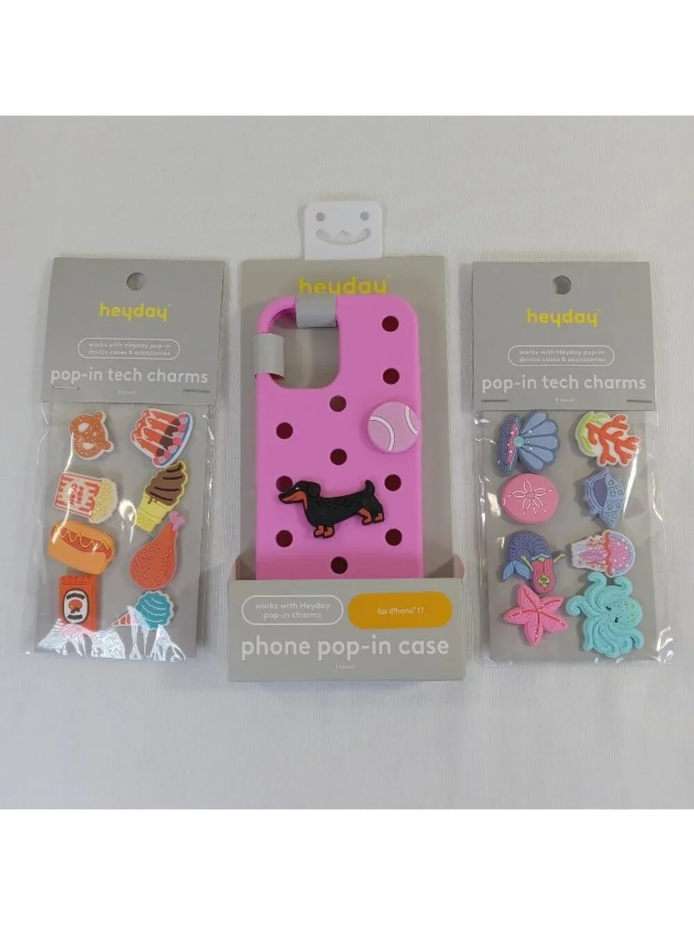heyday iPhone 17 Pink Pop-In Phone Case 2 Packs Charms Sea Ocean Food New